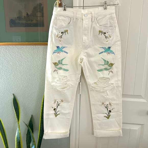 NEW 7 For All Mankind Easy Straight Ankle white crop jeans with embroidery - Picture 9 of 13